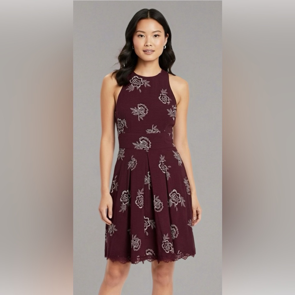 🌺 NWT Altar'd State Backless Dress~Women’s Sz XS~Wine w/ White Floral Design - Picture 1 of 6